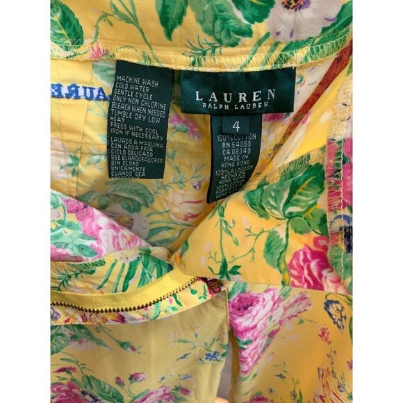 Lauren Ralph Lauren yellow floral flat front pockets belt loops capris size 4 - Picture 2 of 7